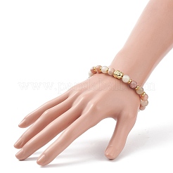 Эластичный браслет из бисера в виде головы Будды из натурального лунного камня и сплава BJEW-JB08913-02