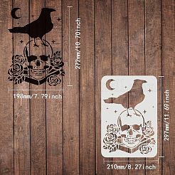 プラスチック再利用可能な描画絵画ステンシル テンプレート  ファブリック タイル 床 家具 木材の塗装用  長方形  スカル模様  297x210mm&nbsp;DIY-WH0202-266