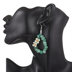 Серьги-подвески с натуральным зеленым авантюрином&nbsp;EJEW-JE06802-01