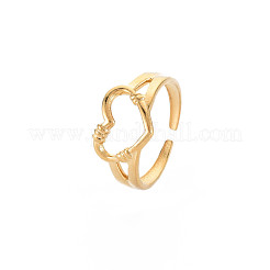 Ионное покрытие(ip) 304 нержавеющая сталь открытое сердце манжета кольцо для женщин X-RJEW-S405-207G