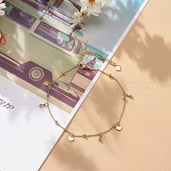 真鍮アズキチェーンアンクレット  304ステンレススチールのハートチャームと真鍮のティアドロップペンダント付き  ゴールドカラー  9