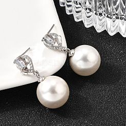 925 серебряное прозрачное кубическое циркониевое сердце с круглыми подвесками-серьгами EJEW-L300-05P