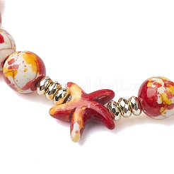 Braccialetti elasticizzati con perline sintetiche turchesi rotonde tinte&nbsp;BJEW-JB10610