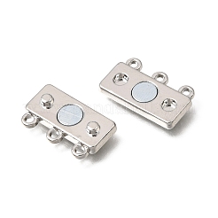 2連真鍮製マグネット式留め金  長方形  トリプルループ付き  プラチナ  18x13x4.5mm  穴：1.5mm&nbsp;KK-CBA9C94-01B-P
