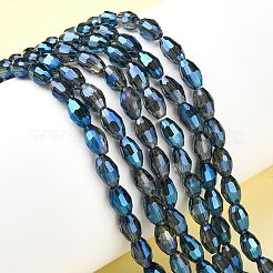 電気メッキガラスビーズセット  フル虹メッキ  多面カット  オーバル  ブルー  6x4mm  穴：1mm  約72個/連  16インチ&nbsp;X-EGLA-J013-4X6mm-F34