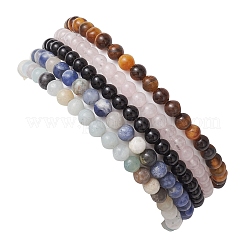Braccialetti elasticizzati rotondi con perline miste di pietre naturali naturali ed ematite sintetica non magnetica da 4 mm&nbsp;BJEW-JB10682