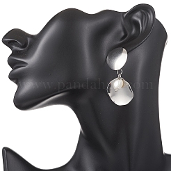 201 Edelstahl Muschelperle flache runde Ohrstecker&nbsp;EJEW-JE06751-02