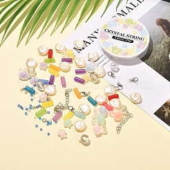 DIYジュエリーセット製作キット  ラウンド＆カラム＆スター＆ラビットヘッドアクリルビーズを含む  ABSプラスチックビーズ  ガラスシードビーズ  合金の留め金  アイアン丸カン＆エンドチェーン  ミックスカラー  ビーズ：1090個/セット&nbsp;DIY-YW0003-74