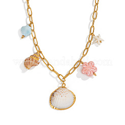 Подвеска-цветок из европейских гальванизированных натуральных ракушек и керамических ракушек DC9406