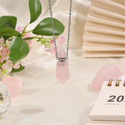 1 collana con ciondolo a forma di bottiglia di profumo con punta sfaccettata in quarzo rosa naturale&nbsp;NJEW-FH0001-38P-05