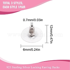 3 пара 925 сережек-клатчей из стерлингового серебра в форме пули STER-SC0001-11