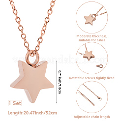 1 collana con catena a cavo con ciondolo a forma di stella in acciaio inossidabile per ceneri&nbsp;NJEW-CN0001-18RG