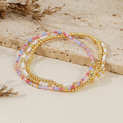 3 Stück 3 verschiedene Arten von elastischen Armbändern aus Glasperlen und Messingperlen für Damen&nbsp;VQ8944-1
