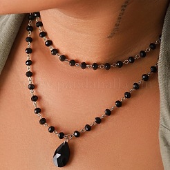 Готический стиль сплав и акрил цепочка звеньев ручной работы черный кулон слеза двухслойные ожерелья для женщин FS-WG22283-01