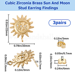 3 пара сережек-гвоздиков с микропаве из кубического циркония в форме солнца KK-BBC0007-97