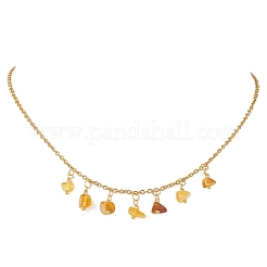 Ожерелье-нагрудник с подвеской из натурального янтаря и цепочкой из нержавеющей стали 304.&nbsp;NJEW-JN05942