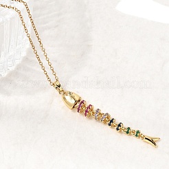 Подвеска в виде рыбьей кости из нержавеющей стали 201 с цветными кубическими циркониями&nbsp;NJEW-C111-02A-G