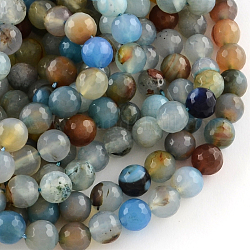 Dyed Natural Multi-Color Agate Beads Strands, Faceted Round, Cornflower Blue, 10mm, Hole: 1mm, about 38pcs/strand, 14.5inch