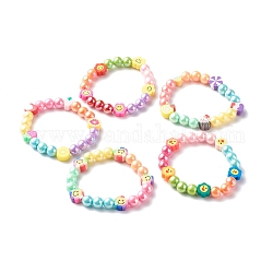 Set di braccialetti elasticizzati con perline acriliche opache per bambini, con perle di argilla polimerica, forma misto, colore misto, diametro interno: 2 pollice (5 cm), 5 pc / set
