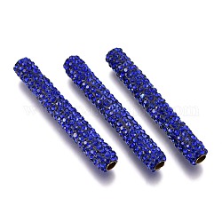 Fimo Strass Rohr Perlen, mit Messing-Zubehör, Capri Blue, 35~35.5x5~5.5 mm, Bohrung: 2.5 mm