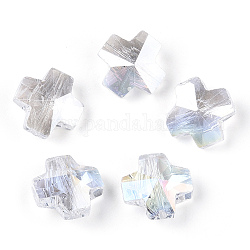 Galvanoplastie perles de verre transparentes, de couleur plaquée ab , facette, croix, clair ab, 14x14x7.5mm, Trou: 1.4mm