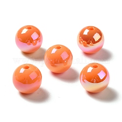 Placcatura uv perline acriliche iridescenti arcobaleno, tondo, arancione, 15~15.5x15.5~16mm, Foro: 2.7 mm