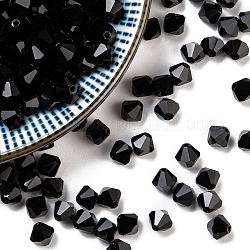 Abalorios de cristal checas, facetados, bicono, negro, 6 mm de diámetro, agujero: 0.8 mm, 144 unidades / bruto