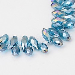 Abalorios de vidrio electroplate hebras, cuentas perforadas superiores, lágrima facetada, color de ab chapado, acero azul, 12~13x6mm, agujero: 1 mm, aproximamente 95~99 pcs / cadena, 15.7~18 pulgada