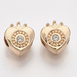 Perles européennes en alliage, avec strass cristal, Perles avec un grand trou   , coeur avec la couronne, or clair, 12x10.5x7.5mm, Trou: 4.5mm