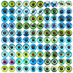 Pandahall elite 100 pcs 50 cabochons en verre de style, demi-rond avec motif mauvais œil, couleur mixte, couleur mixte, 10mm, 2 pièces / style