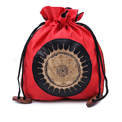 Sacchetti di benedizione del regalo del cordoncino di fortuna del broccato di stile cinese di buona fortuna, sacchetti per gioielli per confezioni di caramelle per feste di matrimonio, modello di fiore, rosso, 18x16.5cm