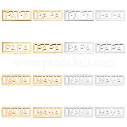 Unicraftale 16pcs 4 Stile 201 Filigrane Tischlerei aus Edelstahl, Laserschnitt, Rechteck mit Wort Papa & Mama, goldenen und Edelstahl Farbe, 20x7.5x1 mm, Bohrung: 1.2x5 mm, 4pcs / style