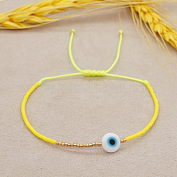 Verstellbares Lanmpword Böse Augen geflochtenes Perlenarmband, Gelb, 11 Zoll (28 cm)