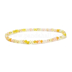 Bracelet extensible en perles de verre rondes à facettes pour femme adolescente, jaune, diamètre intérieur: 2-1/4 pouce (5.7 cm), perles: 3x2 mm