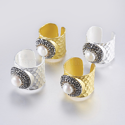 Anillos del manguito de latón, anillos abiertos, con la perla, Rhinestone del grado A, sin plomo y el cadmio, color mezclado, 18mm