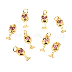 Brass Micro Pave Fuchsia Cubic Zirconia Pendants, Long-Lasting Plated, Wine Glass, Real 18K Gold Plated, 16x7x3mm, Hole: 3.5mm, Ring: 5x1mm
