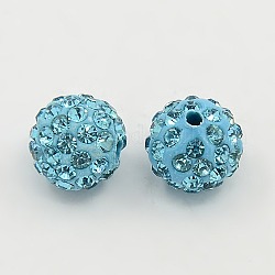 Perles de strass en argile polymère, Perles de boule pavé disco , Grade a, ronde, pp 15, turquoise, pp15 (2.1~2.2mm), 10mm, Trou: 1.8~2mm
