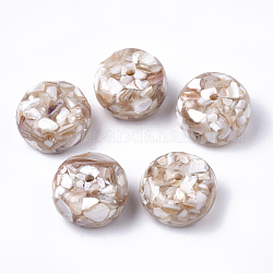 Perles en résine, avec coquille, plat rond, peachpuff, 23x13mm, Trou: 2.5mm