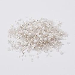 Perles de rocaille en verre, mixedstyle, formes mixtes, blanc, 1~7x2~4mm, Trou: 0.7~1mm
