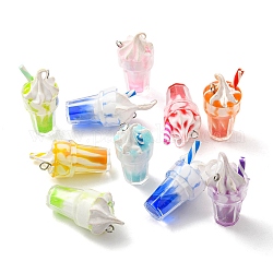 Translucent Resin Pendants, Drink Charms, Juice Ice Cream Cup with Metal Loops, Mixed Color, 26x13mm, Hole: 2mm, about 10pcs/bag