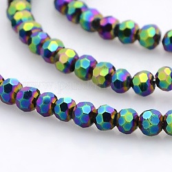 Full Plated Glass Faceted Round Spacer Beads Strands, Multi-color Plated, 3mm, Hole: 1mm, about 100pcs/strand, 11.5 inch
