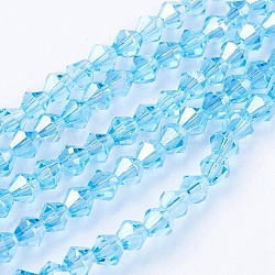 Chapelets de perles en verre, de couleur plaquée ab , facette, Toupie, bleu profond du ciel, 4x4mm, Trou: 1mm, Environ 92~96 pcs/chapelet, 13.78~14.37 pouce