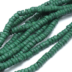 Chapelets de perles en rondelles de noix de coco naturelles, vert foncé, 4~8x2~6mm, Trou: 1mm, Environ 108 pcs/chapelet, 15 pouce