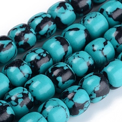 Chapelets de perles en turquoise synthétique, teinte, baril, turquoise foncé, 9x8mm, Trou: 1.6mm, Environ 50 pcs/chapelet, 15.75 pouce (40 cm)