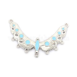 Platinum Tone Alloy Enamel Wing Links, Chandelier Components, Sky Blue, 71x49x4mm, Hole: 2mm and 3mm