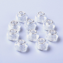 Perles européennes en verre, Perles avec un grand trou   , avec noyaux en laiton plaqué couleur argent, rondelle, blanc, 14x11mm, Trou: 4.5mm