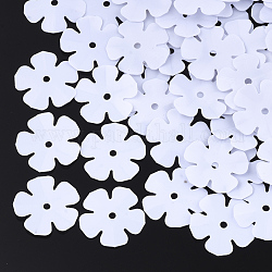 Accessori dell'ornamento, paillette / paillettes in plastica pvc, fiore, bianco, 13.5~14x13.5~14x0.6mm, Foro: 1.4 mm, circa 1000pcs/50g