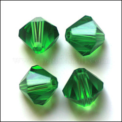 Imitazione branelli di cristallo austriaco, grado aaa, sfaccettato, bicono, verde, 10x9~10mm, Foro: 0.9~1.6 mm
