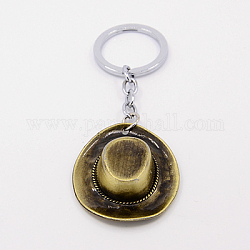 Porte-clé personnalisé, anneau de saut en fer avec pendentifs en alliage, chapeau de cowboy, bronze antique, 100mm