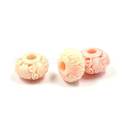 Carved Rondelle Dyed Synthetical Coral Beads, Large Hole Beads, Pink, 14x8mm, Hole: 4mm